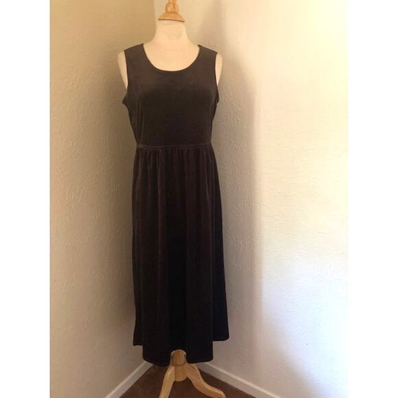 Vintage 90's Brown VELVET Dress - Studio Ease - Sleeveless Brown Maxi Dress - M - Picture 3 of 8
